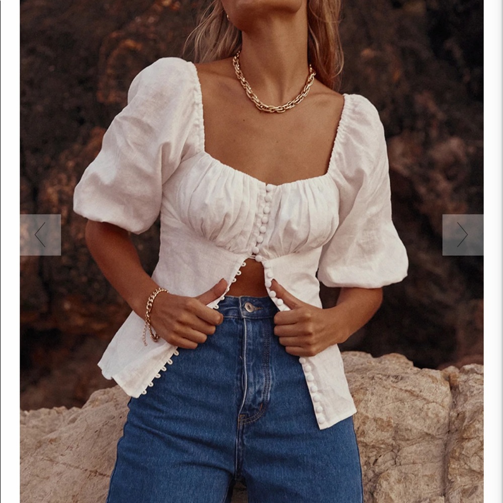 DISSH Aries Linen Puff Sleeve Top-NWT